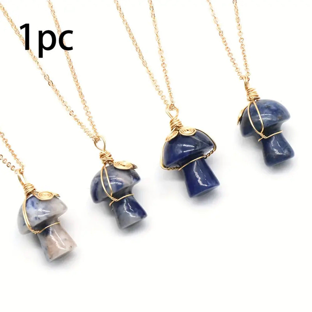 Wholesale Natural Crystal Stone Mushroom Necklace